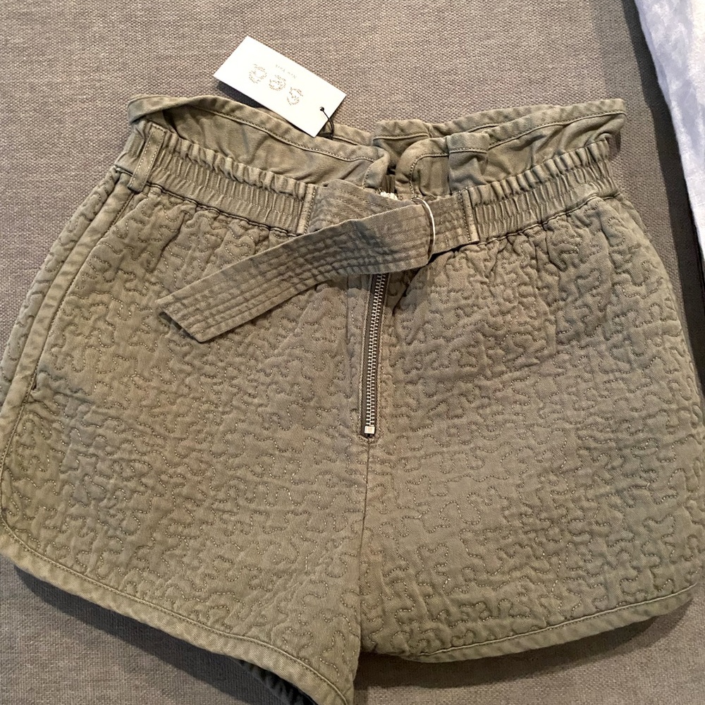 Sea Olive Green High Waist Quilted Shorts